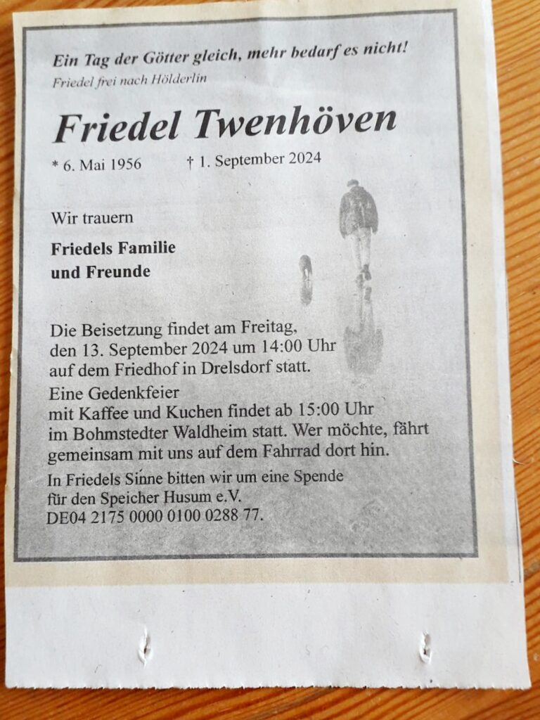 Friedel Twenhöven, Todesanzeige